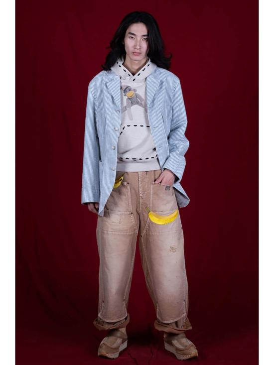  캐피탈 스트레이트 팬츠 Kapital 캔버스 W 니 이지 배기 바나나 패치 리메이크 팬츠 골드