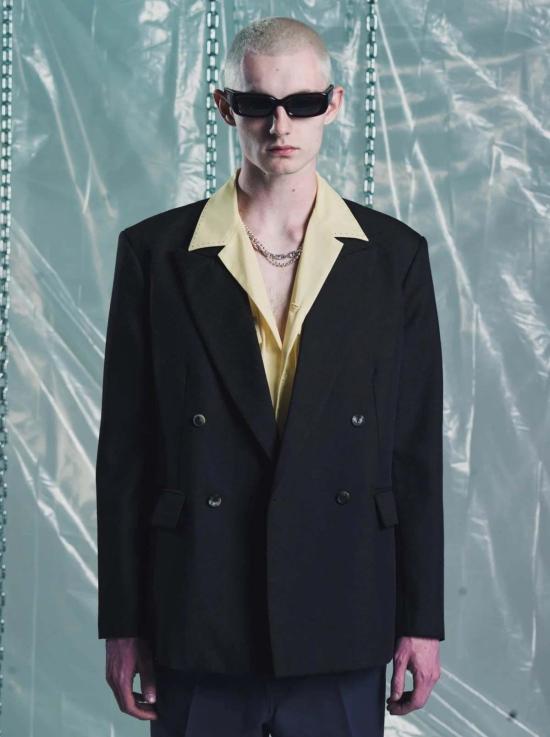  세컨드 레이어 수트 자켓 세컨드/레이어 버진 울 더블브레스트 피코 블레이저 브라운