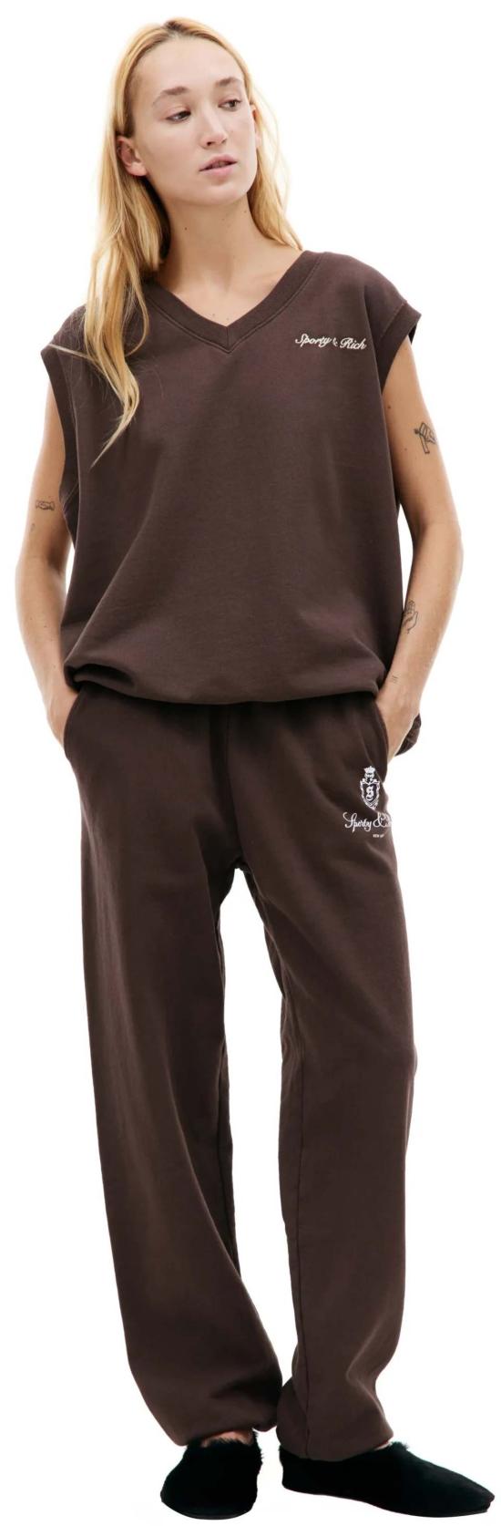  스포티앤리치 민소매 티셔츠 스포티+리치 시러큐스 엠브이넥  초콜릿