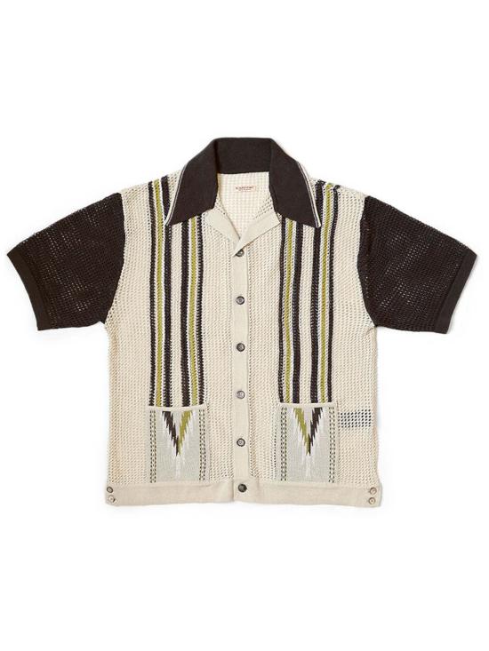  캐피탈 반팔 티셔츠 Kapital 12 G 메시 니트 테네시 쿠바 폴로 베이지