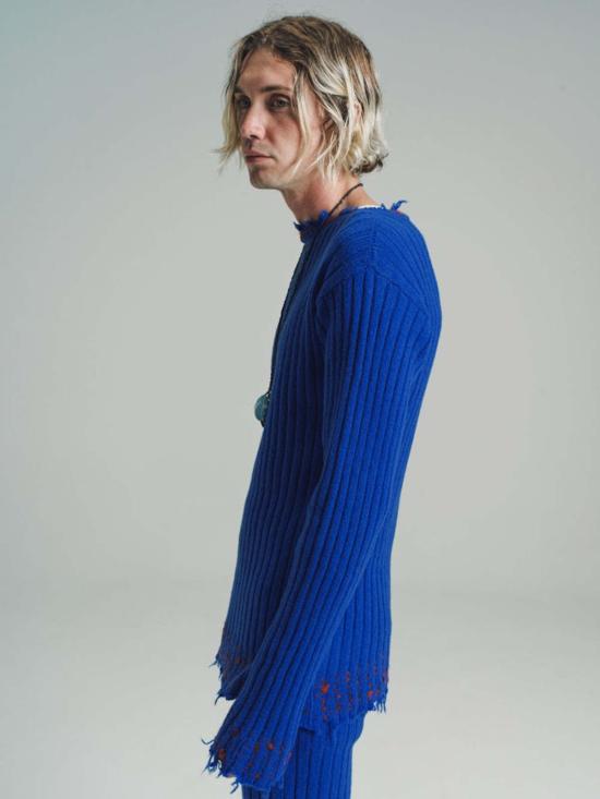  마르니 긴팔 티셔츠 울 소프트 리브 멘딩 스웨터 아스트랄 블루 - MARNI