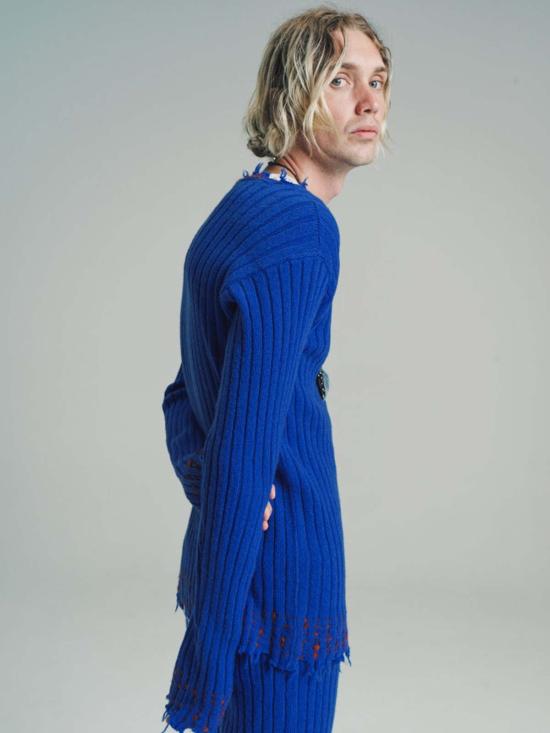  마르니 긴팔 티셔츠 울 소프트 리브 멘딩 스웨터 아스트랄 블루 - MARNI