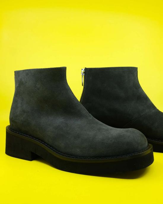  MM6 메종마르지엘라 부츠 Mm6 메종 마르지엘라 리버스 레더 스퀘어 토 플랫폼 앵클  그레이 - MM6 MAISON MARGIELA