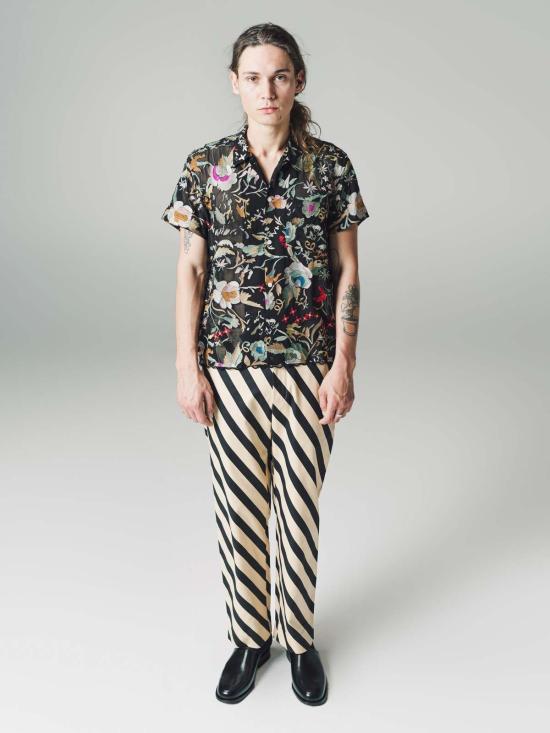  보디 스트레이트 팬츠 보드 도미노 스트라이프 팬츠 에크루/블랙 - BODE