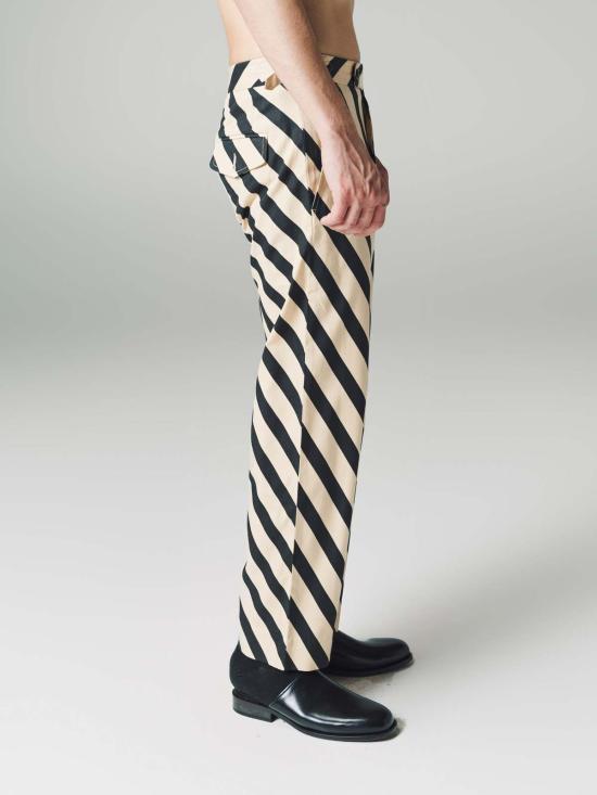  보디 스트레이트 팬츠 보드 도미노 스트라이프 팬츠 에크루/블랙 - BODE