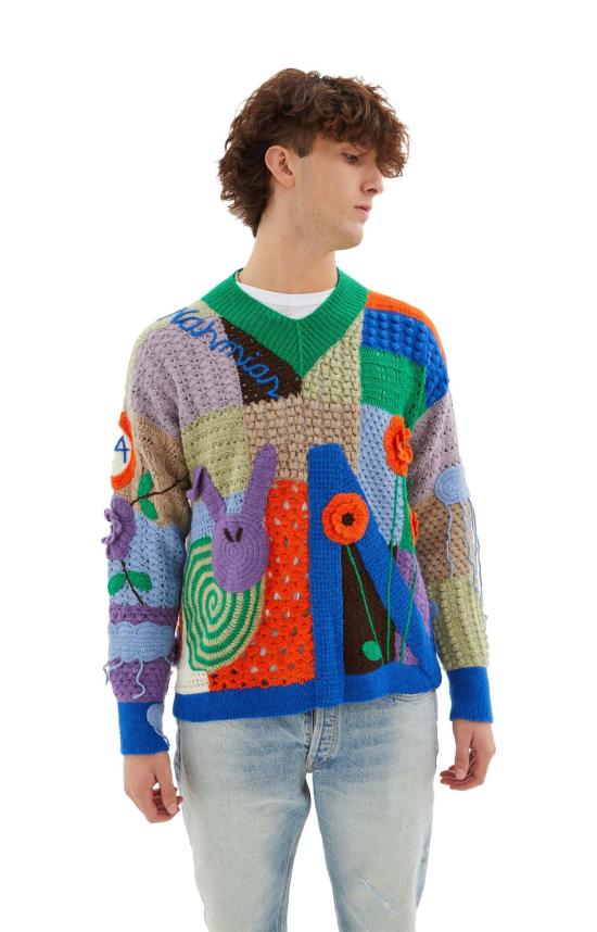  나미아스 스웨터 캘리포니아 포에트리 크로셰 V넥 레인보우