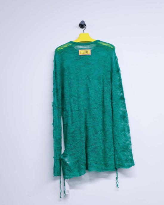  MM6 메종마르지엘라 스웨터 Mm6 메종 마르지엘라 거즈 모헤어 블렌드 루즈 니트 그린 - MM6 MAISON MARGIELA