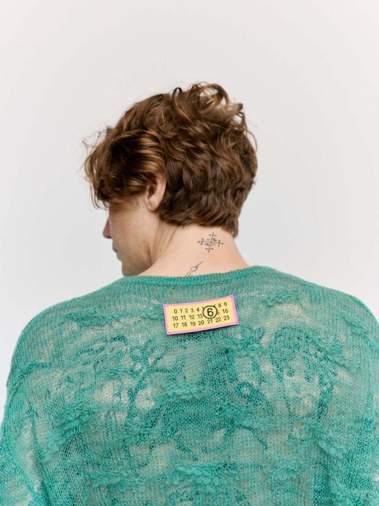  MM6 메종마르지엘라 스웨터 Mm6 메종 마르지엘라 거즈 모헤어 블렌드 루즈 니트 그린 - MM6 MAISON MARGIELA