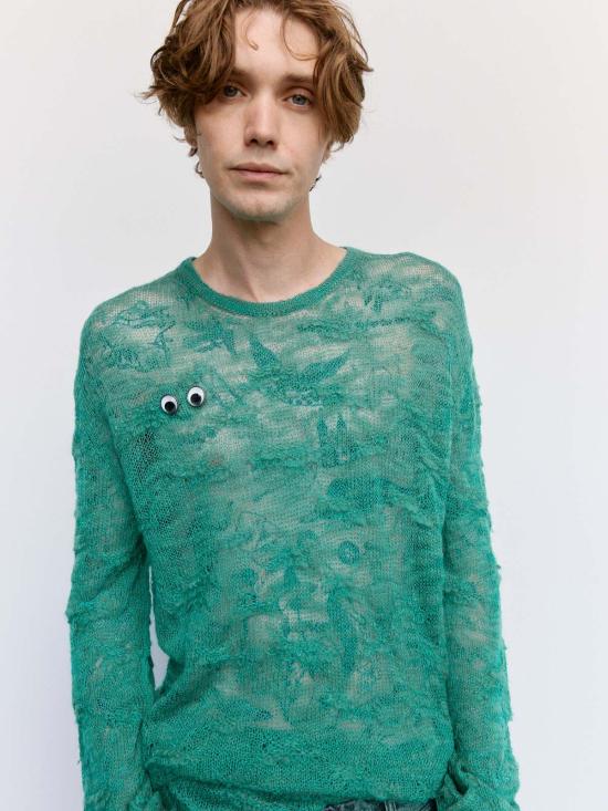  MM6 메종마르지엘라 스웨터 Mm6 메종 마르지엘라 거즈 모헤어 블렌드 루즈 니트 그린 - MM6 MAISON MARGIELA