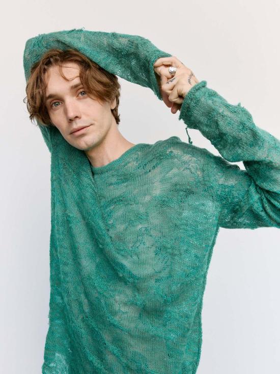  MM6 메종마르지엘라 스웨터 Mm6 메종 마르지엘라 거즈 모헤어 블렌드 루즈 니트 그린 - MM6 MAISON MARGIELA