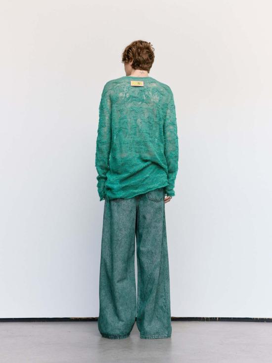  MM6 메종마르지엘라 스웨터 Mm6 메종 마르지엘라 거즈 모헤어 블렌드 루즈 니트 그린 - MM6 MAISON MARGIELA