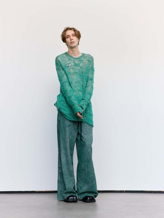  MM6 메종마르지엘라 스웨터 Mm6 메종 마르지엘라 거즈 모헤어 블렌드 루즈 니트 그린 - MM6 MAISON MARGIELA