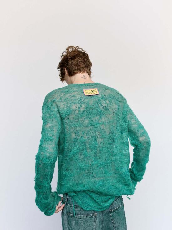  MM6 메종마르지엘라 스웨터 Mm6 메종 마르지엘라 거즈 모헤어 블렌드 루즈 니트 그린 - MM6 MAISON MARGIELA