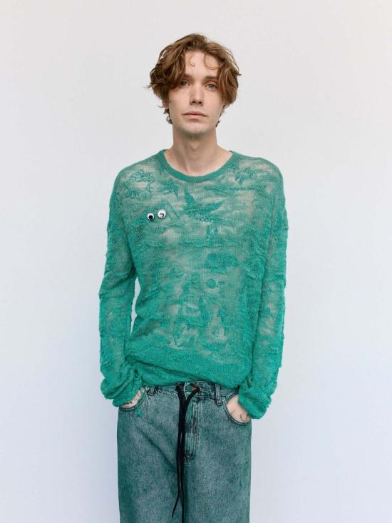  MM6 메종마르지엘라 스웨터 Mm6 메종 마르지엘라 거즈 모헤어 블렌드 루즈 니트 그린 - MM6 MAISON MARGIELA