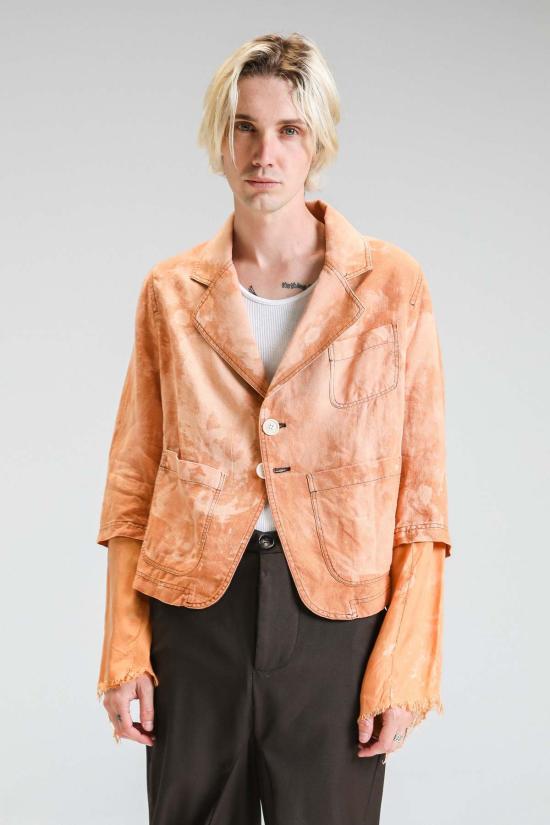  에드워드 커밍 수트 자켓 리넨 쿠프로 크롭 슬리브 블리치드 블레이저 오렌지 오렌지 - EDWARD CUMING