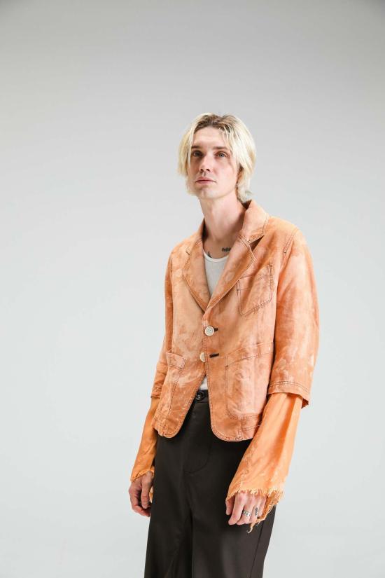  에드워드 커밍 수트 자켓 리넨 쿠프로 크롭 슬리브 블리치드 블레이저 오렌지 오렌지 - EDWARD CUMING