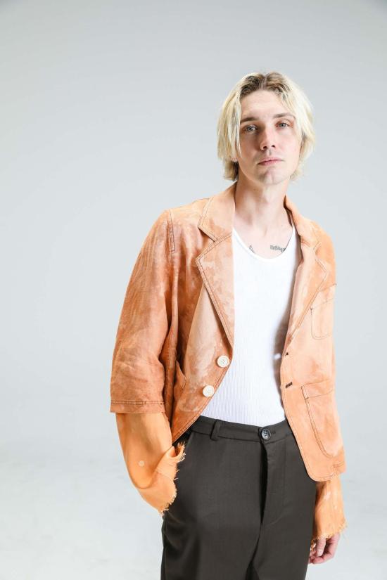  에드워드 커밍 수트 자켓 리넨 쿠프로 크롭 슬리브 블리치드 블레이저 오렌지 오렌지 - EDWARD CUMING