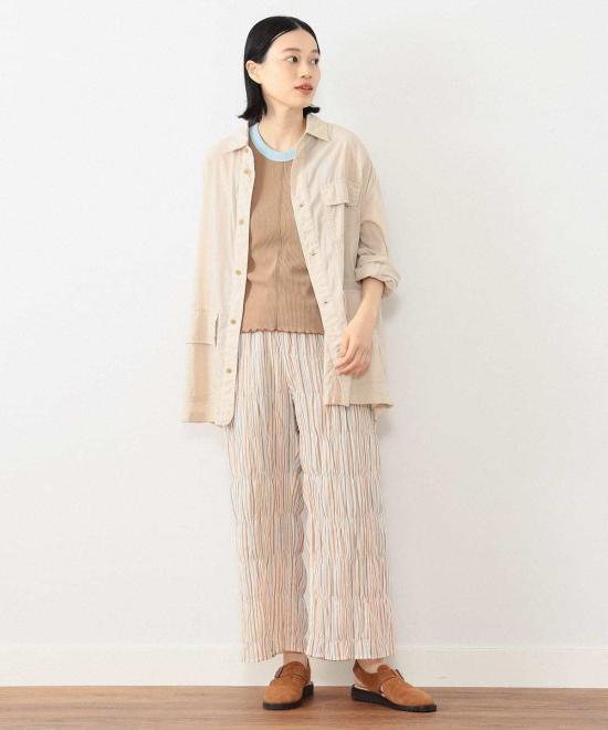  빔스 스트레이트 팬츠 보이 멀티 스트라이프 셔링 이지 팬츠 크림 - BEAMS