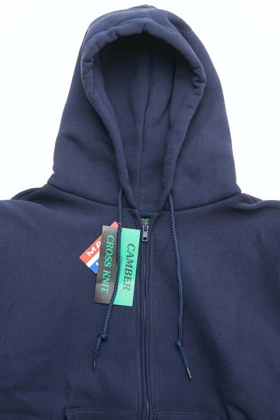  캠버 후드 티셔츠 12온스 헤비웨이트 크로스 니트 지퍼 후드 네이비 - CAMBER