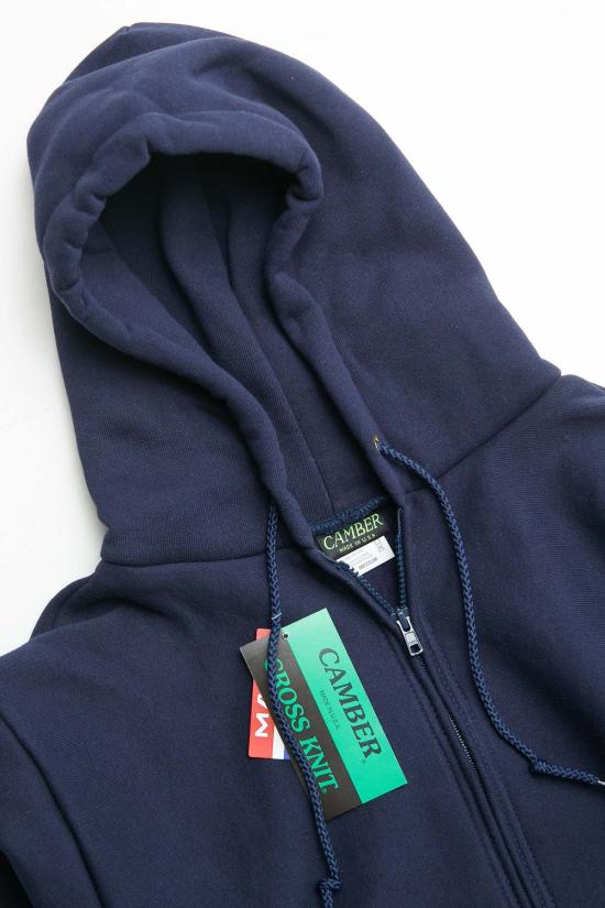  캠버 후드 티셔츠 12온스 헤비웨이트 크로스 니트 지퍼 후드 네이비 - CAMBER