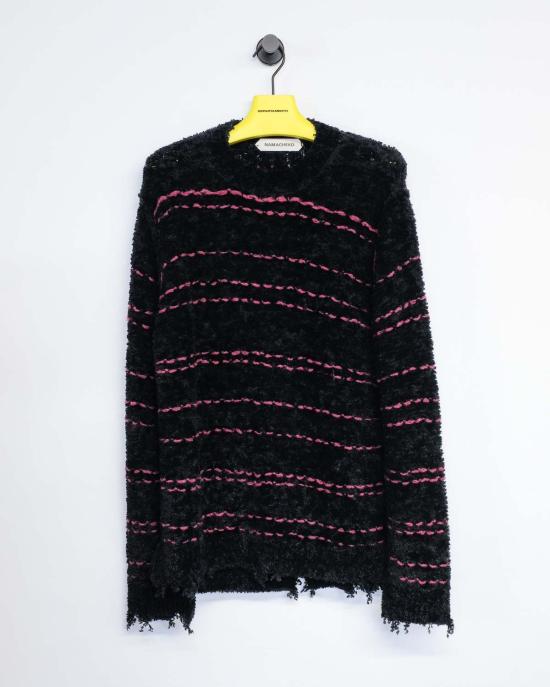  나마체코 스웨터 파괴 비스칸 크루넥 니트  블랙 - NAMACHEKO