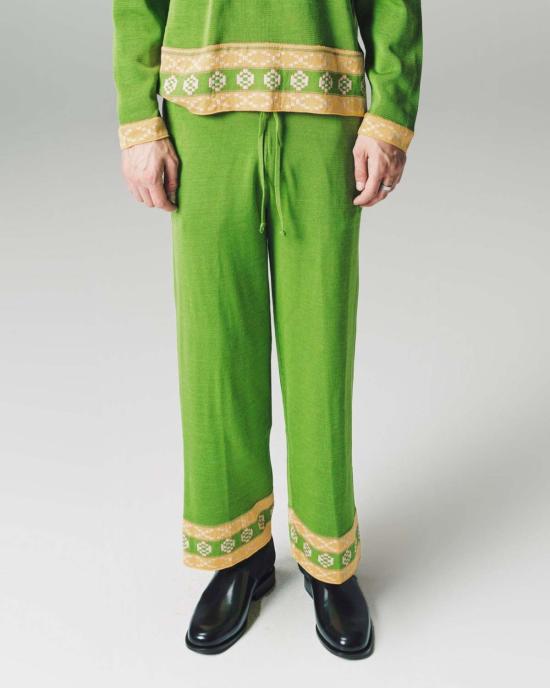  보디 스트레이트 팬츠 보드 웰플리트 자카드 조거 팬츠 라이트 그린/옐로우