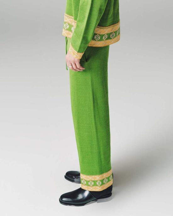  보디 스트레이트 팬츠 보드 웰플리트 자카드 조거 팬츠 라이트 그린/옐로우 - BODE