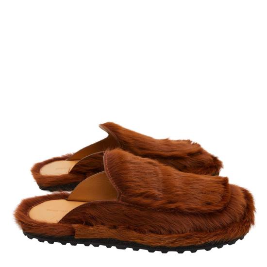  드리스 반 노튼 뮬/슬리퍼 Dries Van Noten 퍼 슬라이드 브라운 - DRIES VAN NOTEN