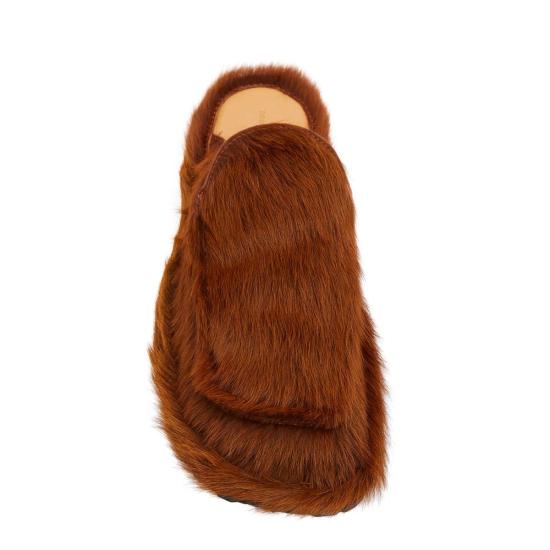  드리스 반 노튼 뮬/슬리퍼 Dries Van Noten 퍼 슬라이드 브라운 - DRIES VAN NOTEN