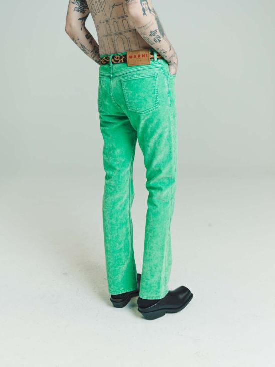  마르니 스트레이트 팬츠 Marni 가먼트 다이드 플록 데님 팬츠 애시드 그린 - MARNI