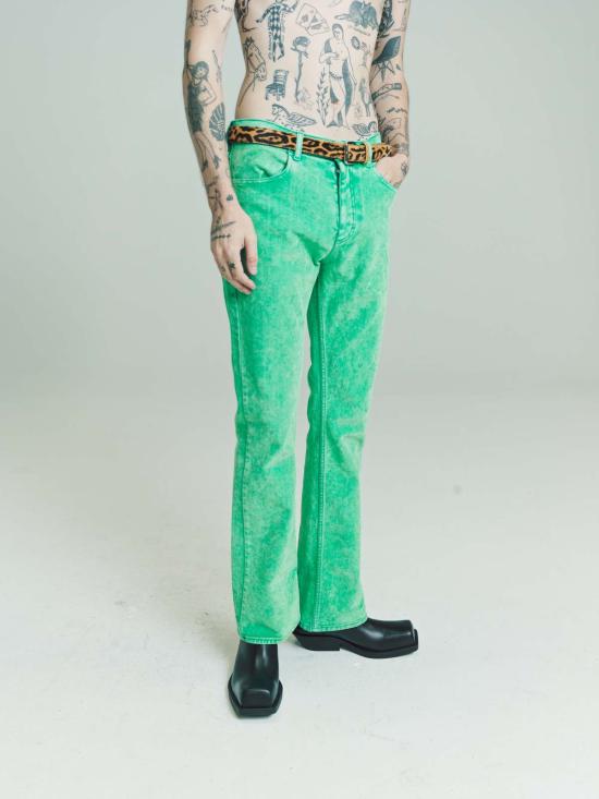  마르니 스트레이트 팬츠 Marni 가먼트 다이드 플록 데님 팬츠 애시드 그린