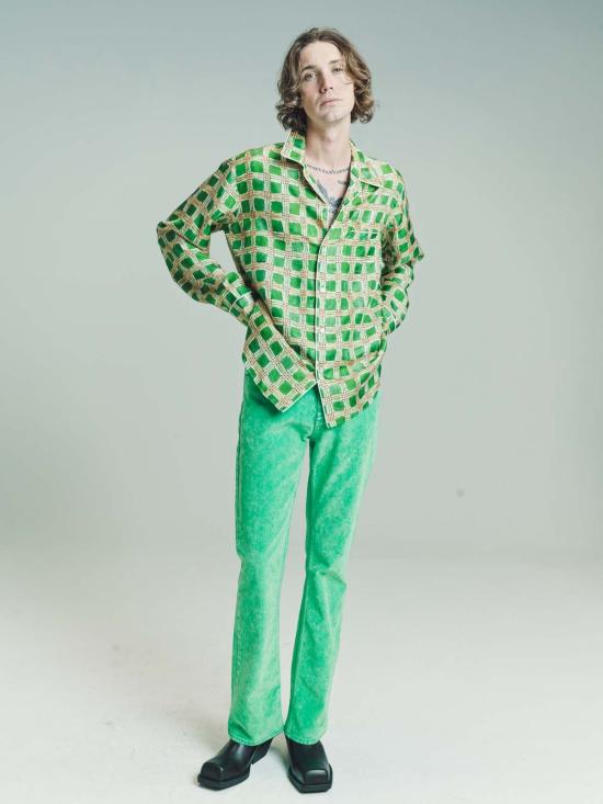  마르니 스트레이트 팬츠 Marni 가먼트 다이드 플록 데님 팬츠 애시드 그린 - MARNI