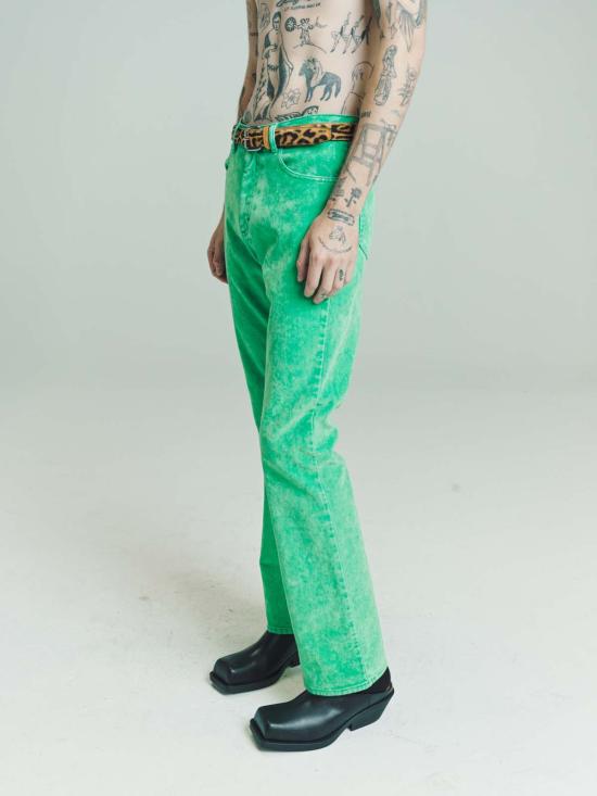  마르니 스트레이트 팬츠 Marni 가먼트 다이드 플록 데님 팬츠 애시드 그린 - MARNI