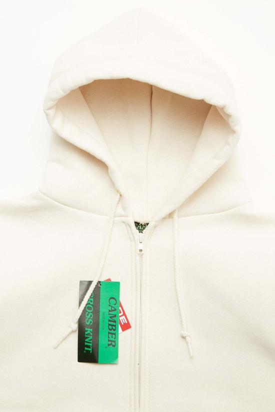  캠버 후드 티셔츠 12온스 헤비웨이트 크로스 니트 지퍼 후드티 내추럴 - CAMBER