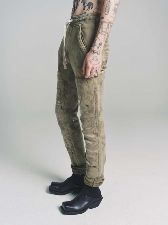  로스트 데이즈 트레이닝/조거 팬츠 프렌치 테리 더블 니 스웨트 팬츠 올리브 - LOST DAZE