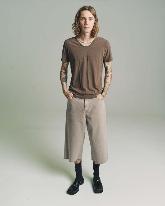  아워레가시 반팔 티셔츠 Our Legacy 코튼 실크 U넥 티셔츠 워시드 숯 - OUR LEGACY