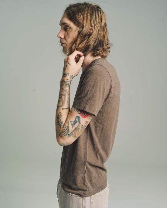  아워레가시 반팔 티셔츠 Our Legacy 코튼 실크 U넥 티셔츠 워시드 숯 - OUR LEGACY