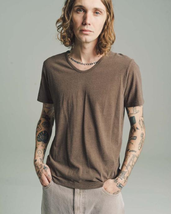  아워레가시 반팔 티셔츠 Our Legacy 코튼 실크 U넥 티셔츠 워시드 숯