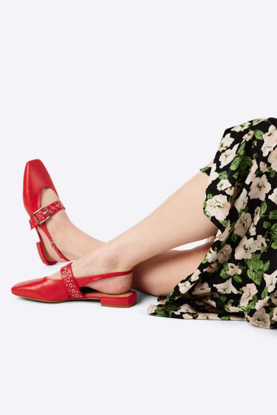  인텐셔널리 블랭크 플랫 슈즈 "의도적으로." 진주 슬링백 내추럴 솔 발레 플랫 레드/크림 - INTENTIONALLY BLANK