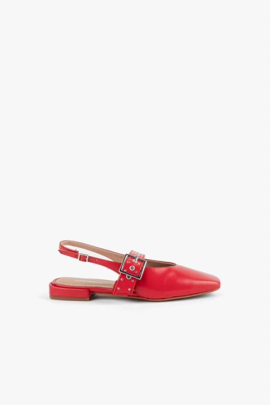  인텐셔널리 블랭크 플랫 슈즈 "의도적으로." 진주 슬링백 내추럴 솔 발레 플랫 레드/크림 - INTENTIONALLY BLANK