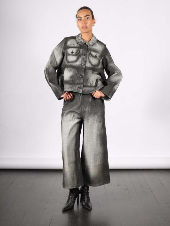  멜리타 바우마이스터 데님 자켓 크롭 데님 재킷 블랙 섀도우 페인트 - MELITTA BAUMEISTER