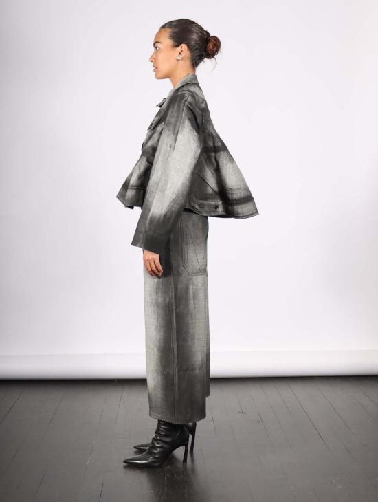  멜리타 바우마이스터 데님 자켓 크롭 데님 재킷 블랙 섀도우 페인트 - MELITTA BAUMEISTER