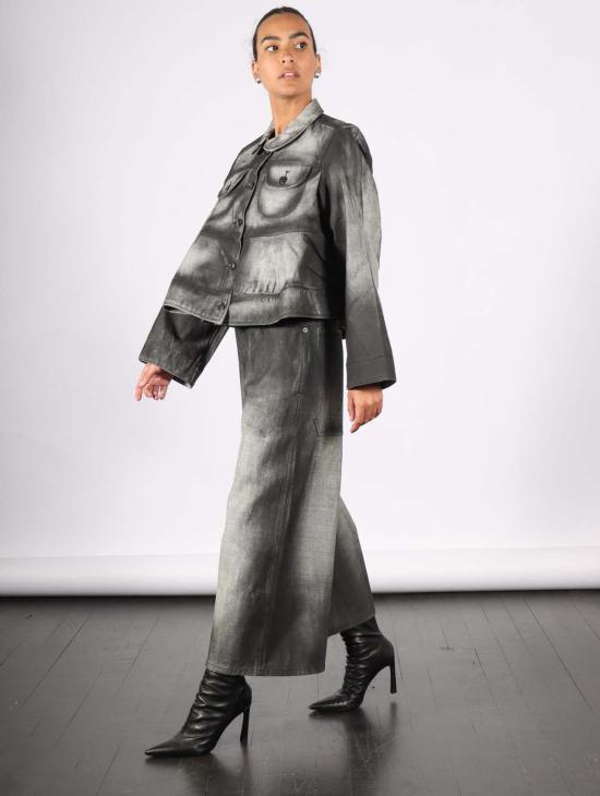  멜리타 바우마이스터 데님 자켓 크롭 데님 재킷 블랙 섀도우 페인트 - MELITTA BAUMEISTER