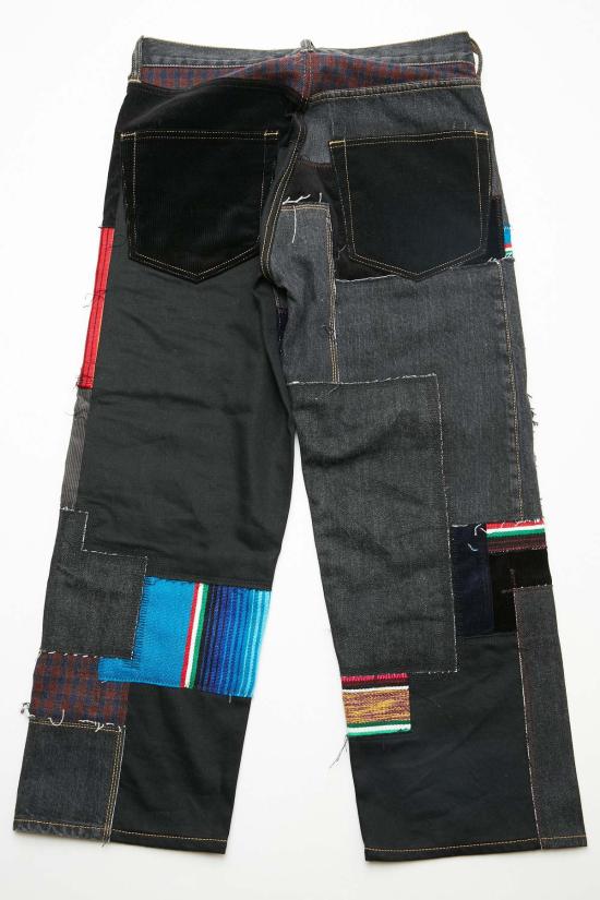  와타나베 준야 데님 팬츠 준야 와타나베 맨 코튼 셀비지 데님 가먼트 트리트먼트 X 멀티 패브릭 믹스 팬츠 블랙 X 믹스 - JUNYA WATANABE