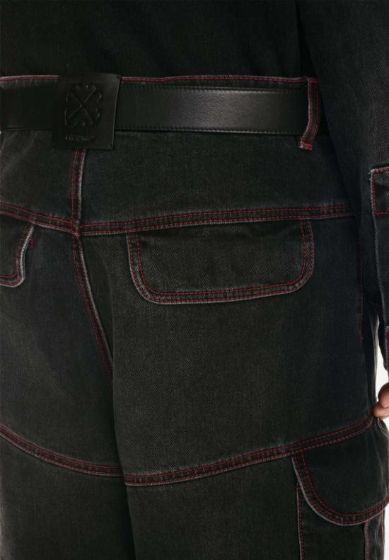  오프화이트 데님 팬츠 Off White™ 스크립트 사무라이 스트레이트 진 빈티지 블랙/레드 - OFF WHITE