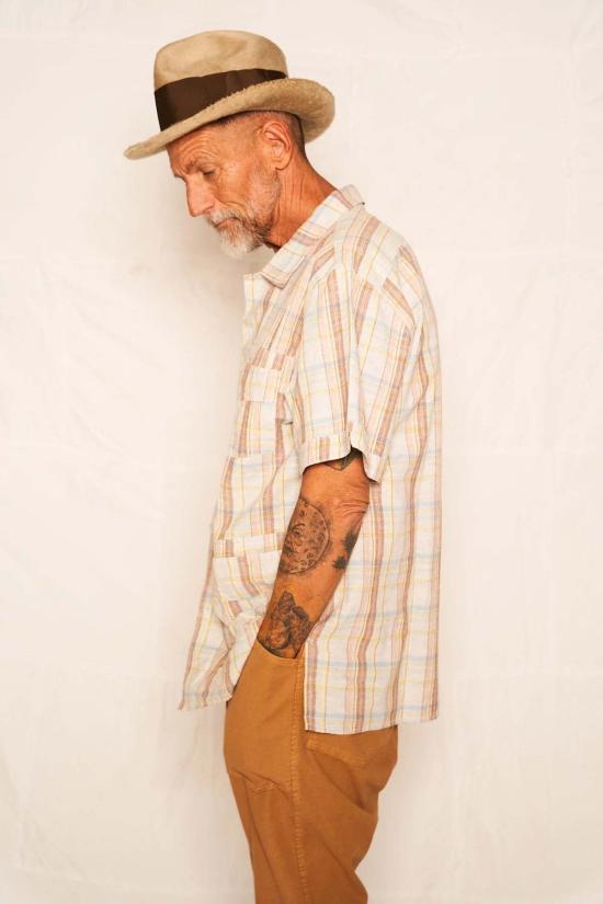  Dr. Collectors 반팔 셔츠 Dr Collectors Oaxca  리넨 코튼 마드라스 4온스 세탁 재활용 아발론 껍질 버튼 핑크 - OTHER BRANDS