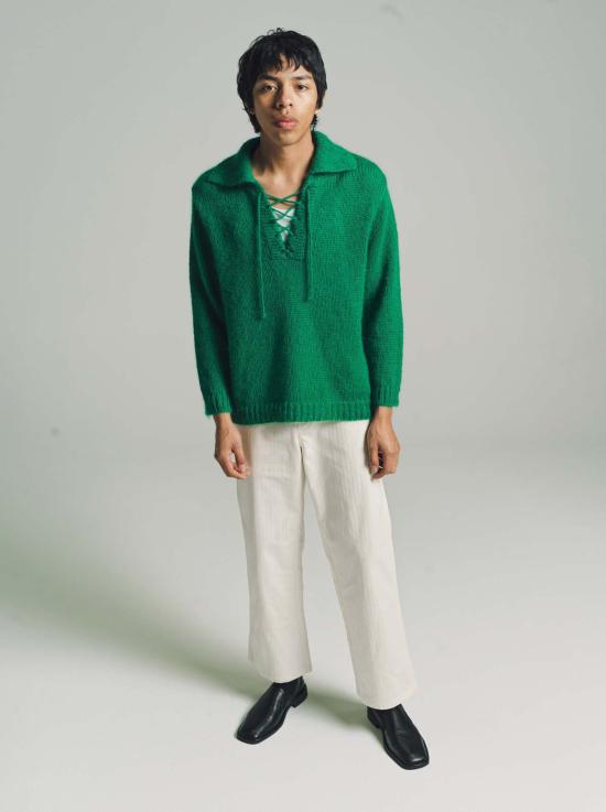  보디 집업 니트 보드 모헤어 알파인 풀오버 그린