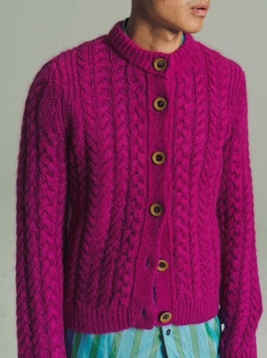  웨일즈보너 가디건 웨일즈 보너 모헤어 케이블 니트 던 카디건 퓨시아 - WALES BONNER