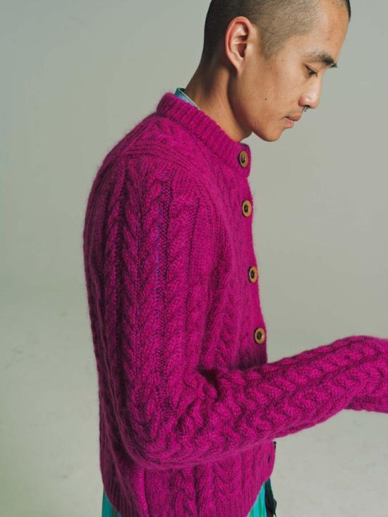  웨일즈보너 가디건 웨일즈 보너 모헤어 케이블 니트 던 카디건 퓨시아 - WALES BONNER