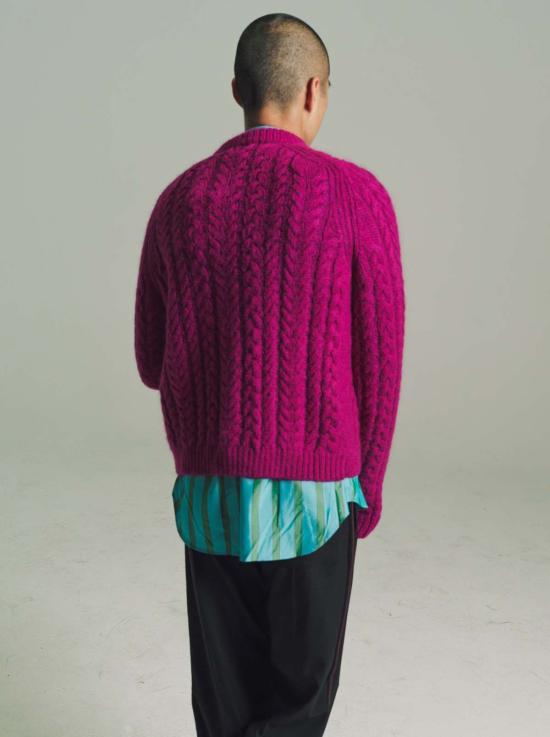  웨일즈보너 가디건 웨일즈 보너 모헤어 케이블 니트 던 카디건 퓨시아 - WALES BONNER